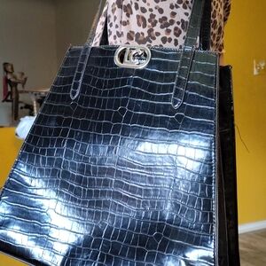 Liz Claiborne Black Tote Bag Geometric Design